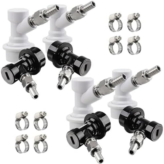 Ball Lock Keg Fittings 4 Pairs Quick Ball Lock Disconnect Set with Stainless 5/16 Gas 1/4 Liquid Barbed MFL Swivel Nuts for Corny Keg Connectors Ball Lock for Keg Posts, Keg Coupler, Homebrew
