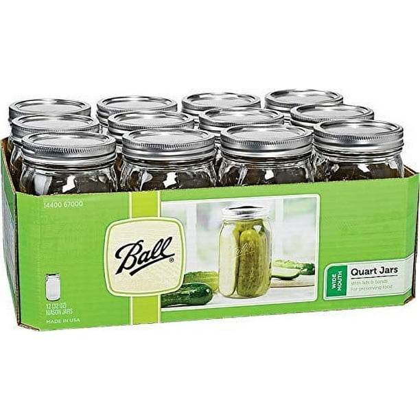 Ball Mason 32 oz Wide Mouth Jars with Lids and Bands, Set of 12 Jars
