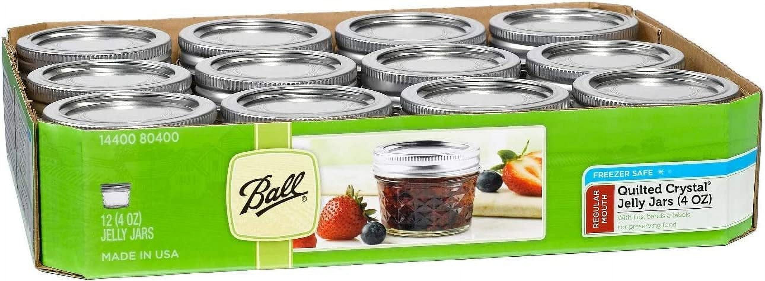 Ball 4-Ounce Quilted Crystal Jelly Regular Mouth Jars with Lids and Bands, Set of 12