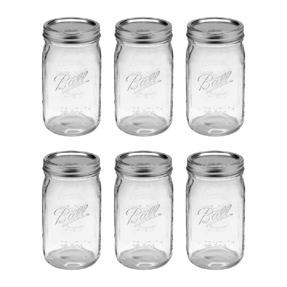 eleganttime Amber Glass Mason Jars 32 oz Wide Mouth with Airtight Lids and  Bands 6 Pack Large Glass Canning Mason Jars Quart,Great for Canning Jar