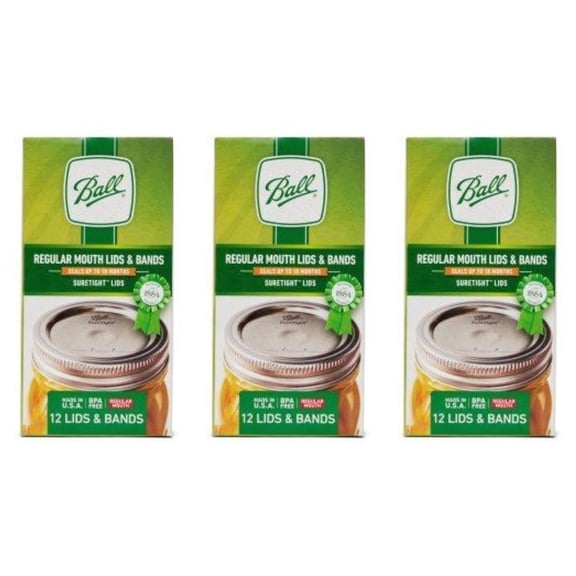 Ball Mason Jar Lids with Bands, Regular Mouth, 12 CT Pack of 3  Residential Use, Standard Application