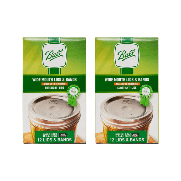 Ball Mason Jar Lids with Bands, Wide Mouth, 12 CT (Pack of 2)