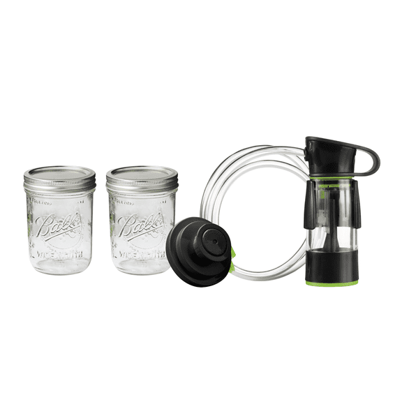 Ball Mason Jar Vacuum Sealer Kit with Handheld Sealer & Jar Seal Lids for Pantry Storage, and Emergency Homestead Preservation, Wide Mouth, Pint Size 16 OZ (inludes 2 Jars)