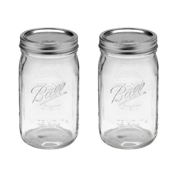 Ball Mason Jar Wide Mouth with Lid and Band 67000 Glass Quart 32 Oz Single Jar Preserving Serving Decor Gift Giving BPA Free Made in USA, 2-Pack