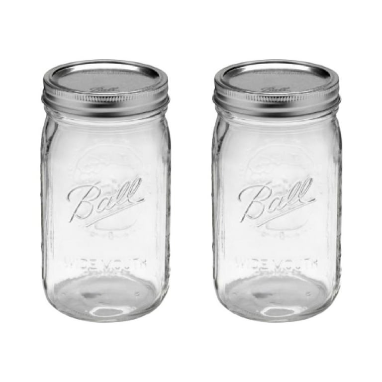 Set of 2 Original Ball Mason Red Neck Style Beer Mugs with Metal Handle  and Lid, Wide Mouth, 32 oz