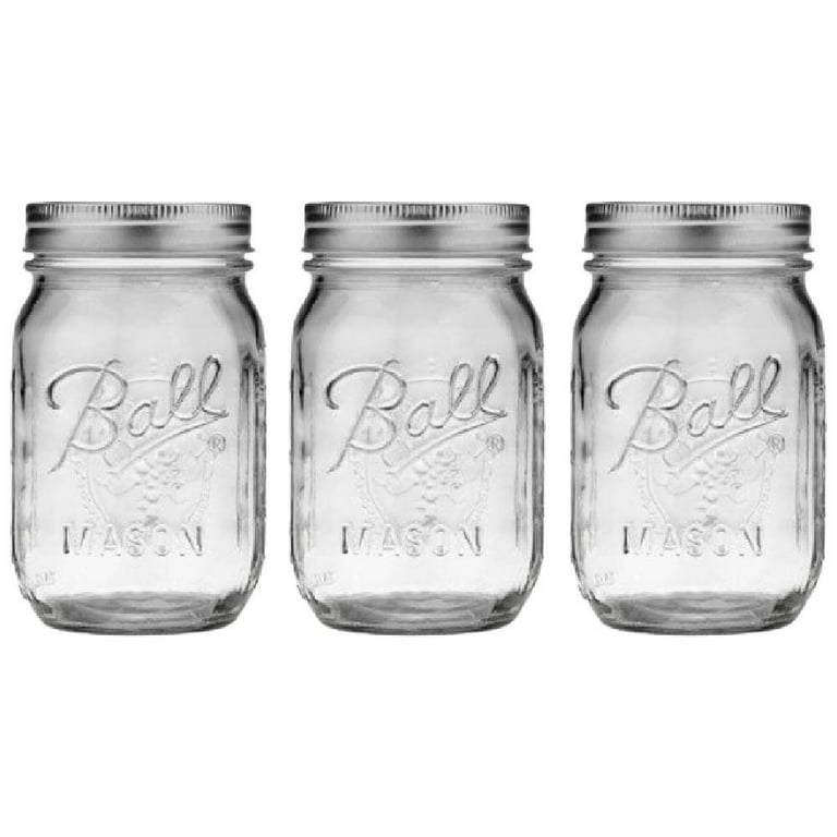 Ball Mason Regular Mouth Pint Jar 16 oz With Lid and Band Preserves And  Stores, Glass Material Made in USA, 3-Pack 