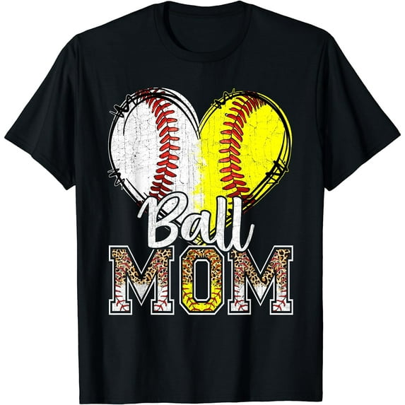 Ball Mom Heart Baseball Softball Mama Women Mothers Day T-Shirt