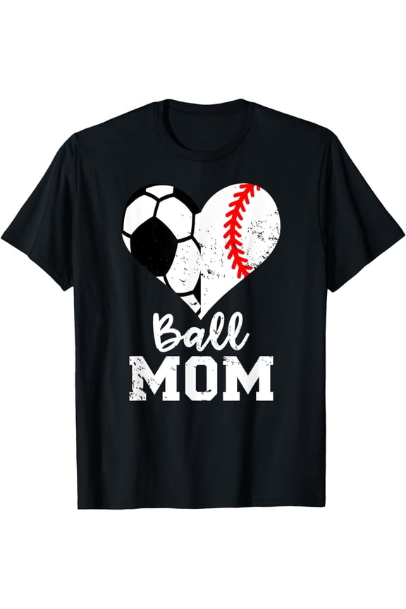 Ball Mom Heart Funny Baseball Soccer Mom T-Shirt mens t shirt,black,women,funny,misfits,men,journey,t-shirt
