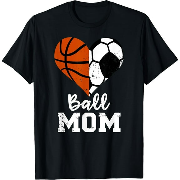 t-shirt Ball Mom Heart Funny Soccer Basketball Mom T-Shirt mens，black，women，funny，journey，Crew Neck, Short Sleeve,printing