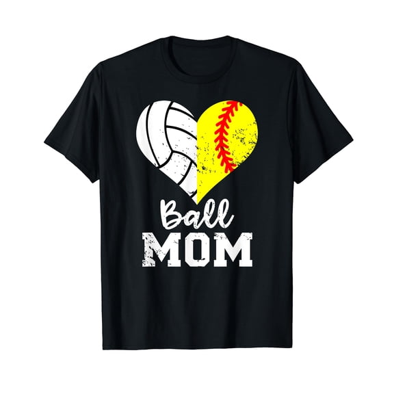 Ball Mom Heart Funny Softball Volleyball Mom T-Shirt