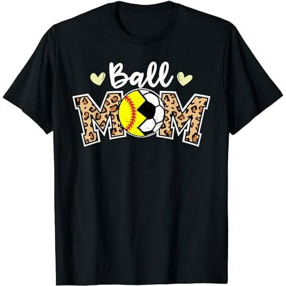 Ball Mom Leopard Funny Soccer Softball Player Mom T-Shirt