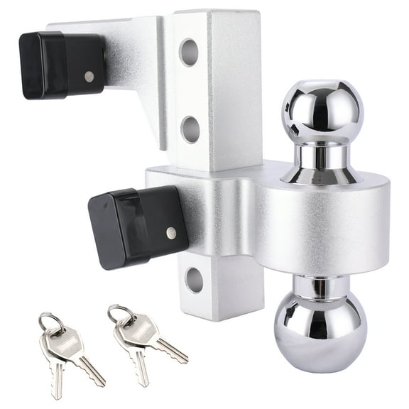 Ball Mount Hitch Adjustable 6 Inch Drop/Rise Includes 2" & 2-5/16" Chrome Steel Dual Balls, 2 Pcs 5/8" Key-liked Lock, Aluminum Trailer Hitch for Vehicles, Boats, Fits 2" Receiver, 10000 lbs. GTW
