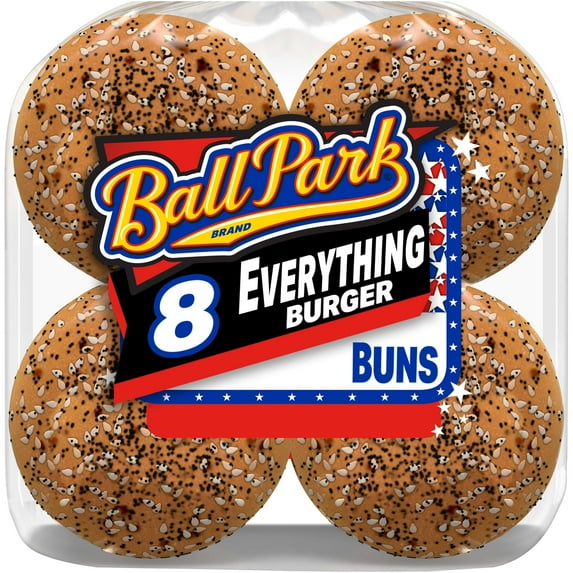 Ball Park Everything Burger Buns, 8 count, Pre-sliced Hamburger Buns, 16 oz Bag