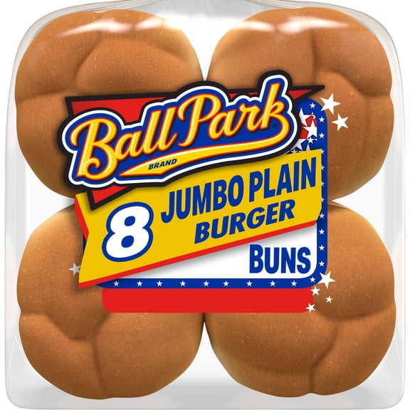 Ball Park Jumbo Plain Burger Buns, 8 count, White Pre-sliced Hamburger Buns, 18.25 oz Bag