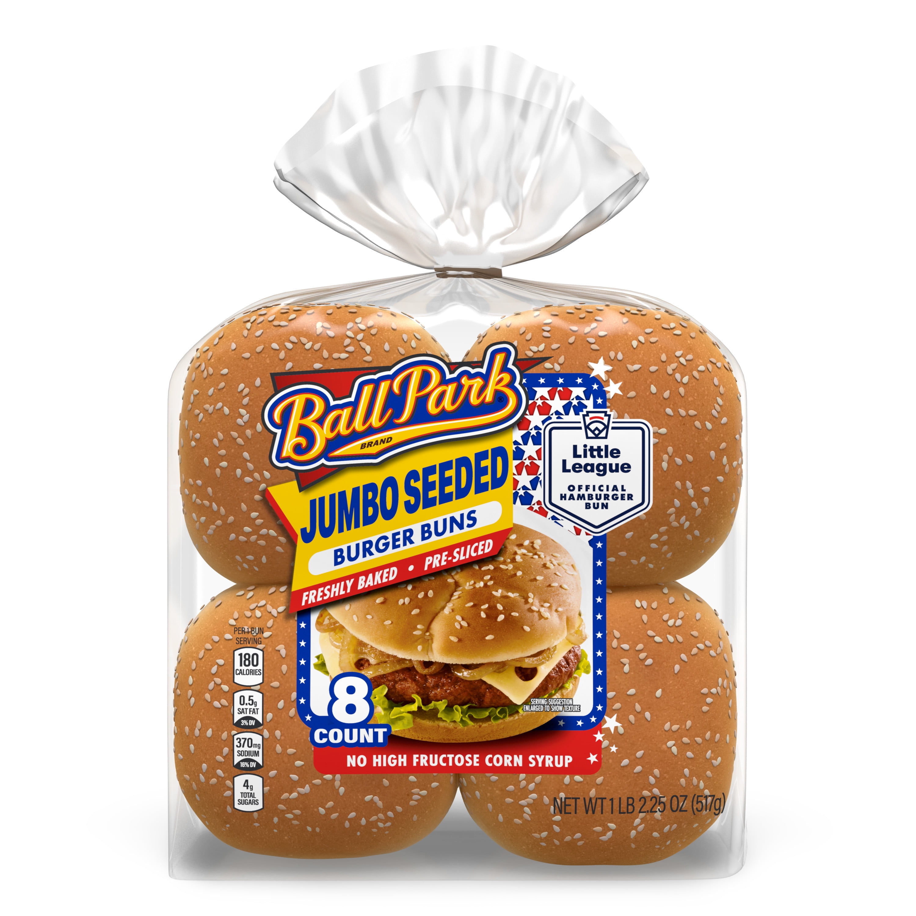Ball Park Jumbo Seeded Burger Buns, 8 count, 18.25 oz