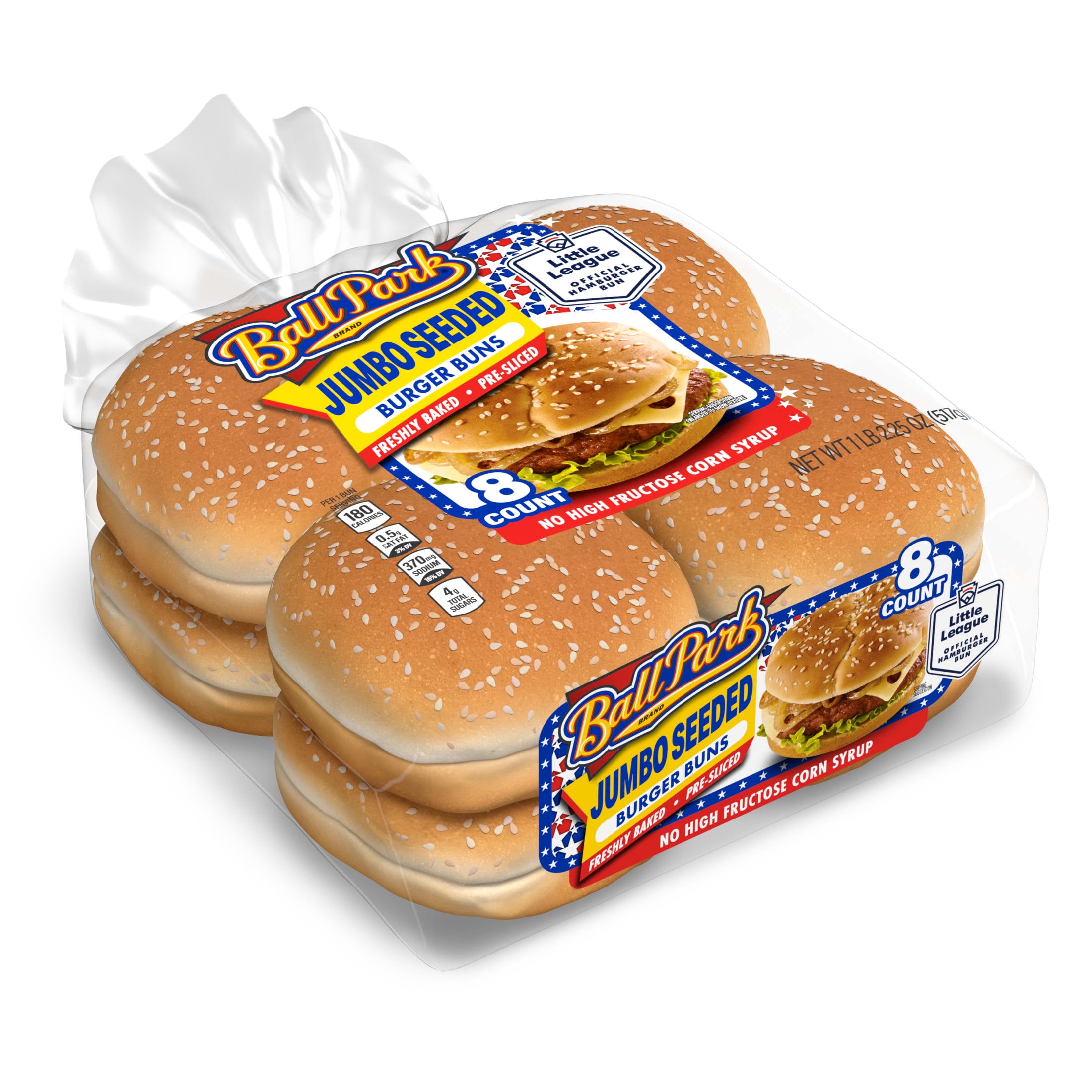 Ball Park Jumbo Seeded Burger Buns, 8 count, 18.25 oz