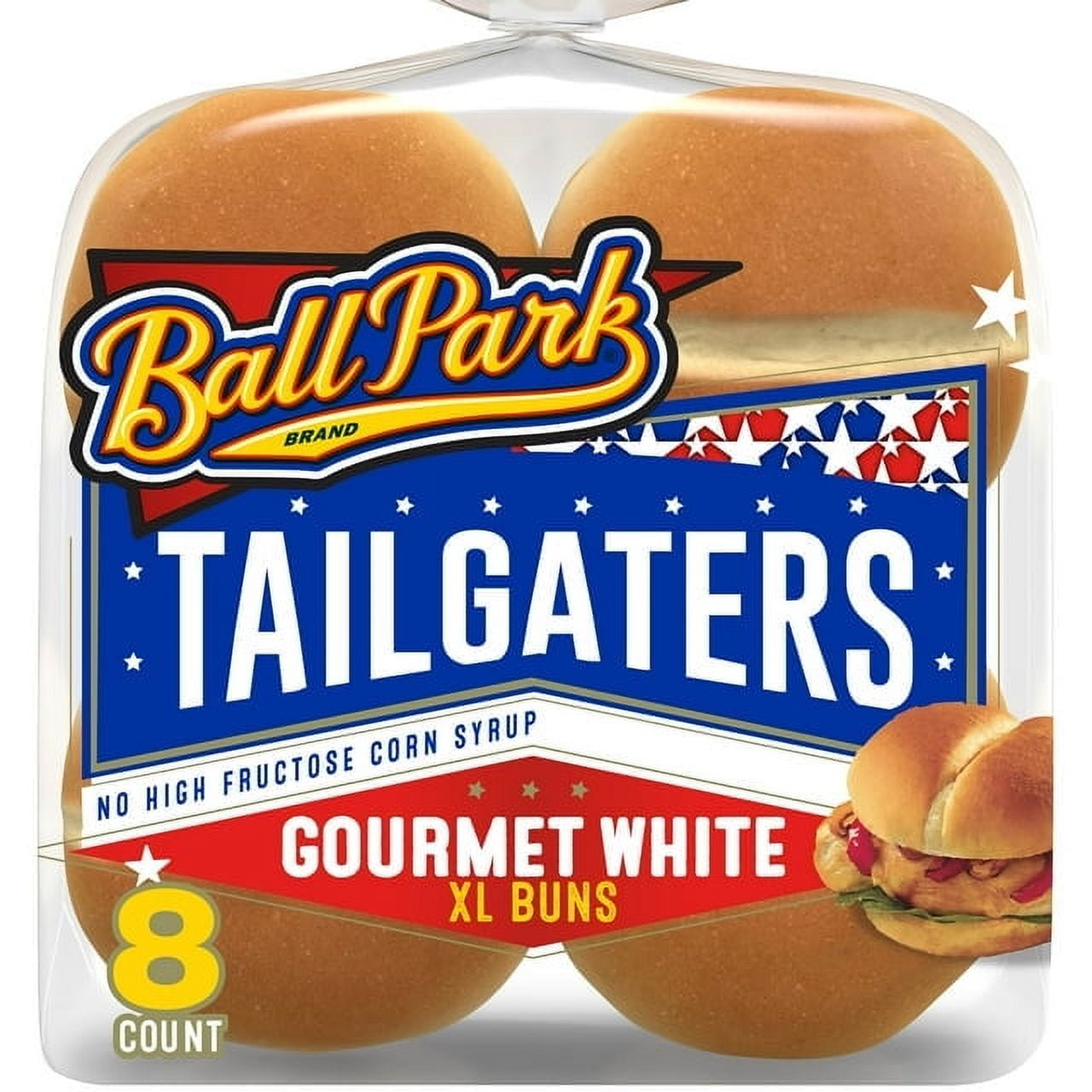 Ball Park Tailgaters Gourmet Extra Large Buns 8 count White Hamburger Buns 21 oz Bag (Pack of 2)