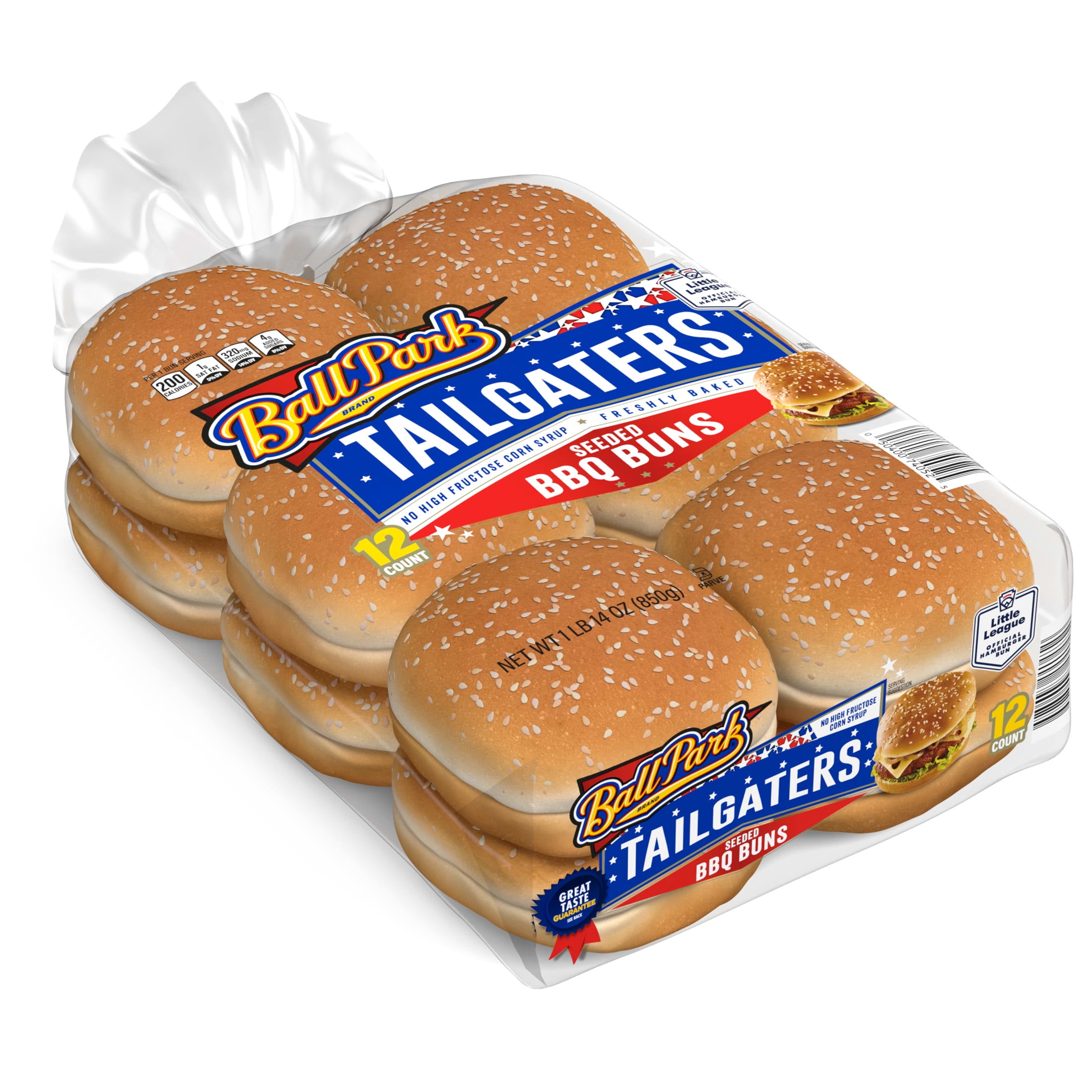 Ball Park Tailgaters Seeded BBQ Buns, 12 count, Sesame Hamburger Buns, 30 oz Bag