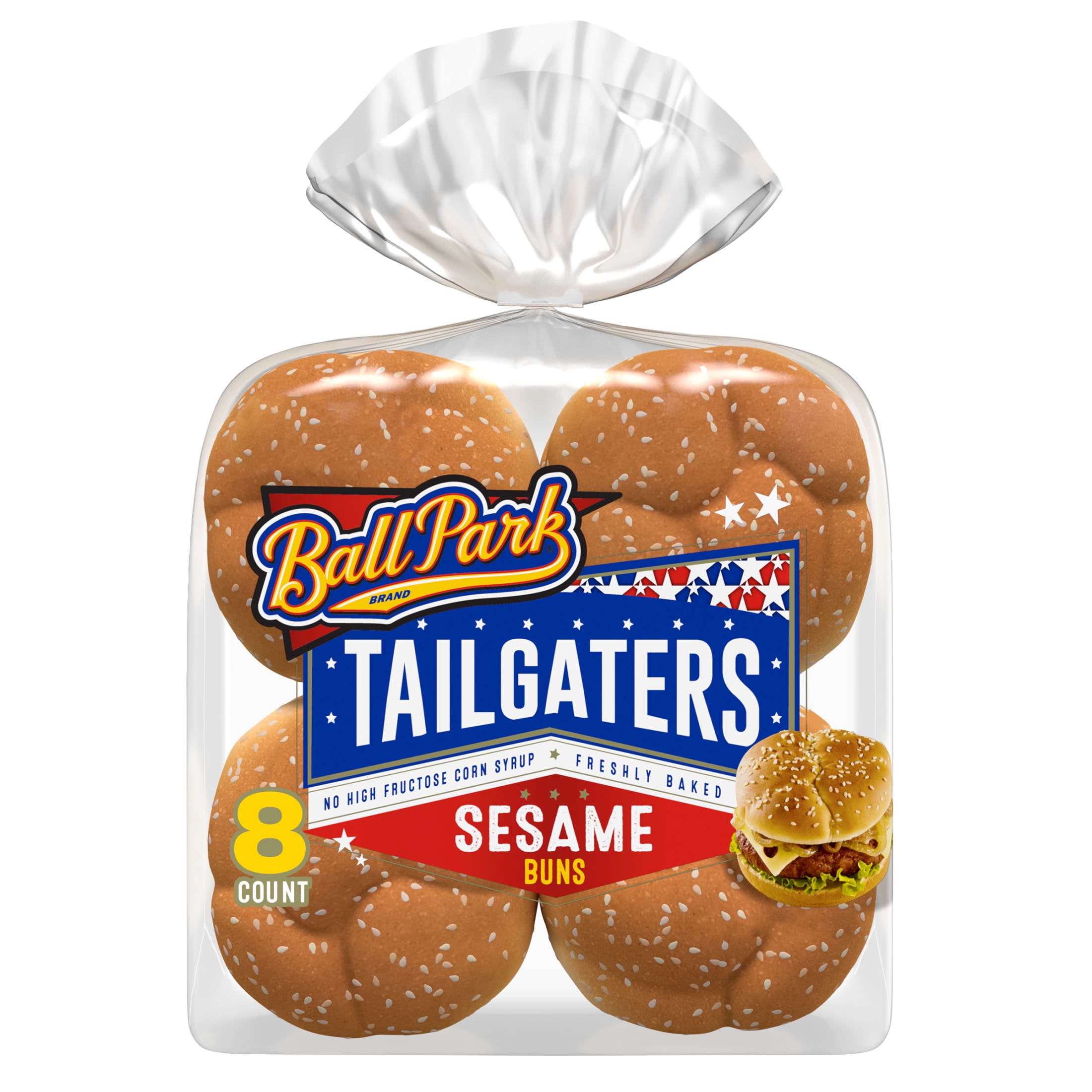 Ball Park Tailgaters Sesame Buns, 8 count, White Hamburger Buns, 21 oz Bag