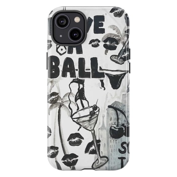 Have A Ball Party Collage Phone Case, Fun Cocktail Cherry Lips Artistic iPhone Cover, Unique Protective Case for iPhone 17 16 15 14 13 12 11 Pro Max Plus Mini