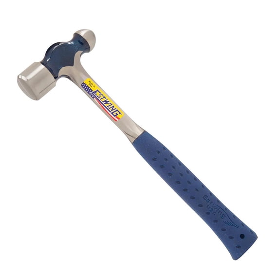 Ball Pein Hammer, Straight Blue Shock Reduction Grip® Handle, 13.5 in Overall L, 24 oz Steel Head