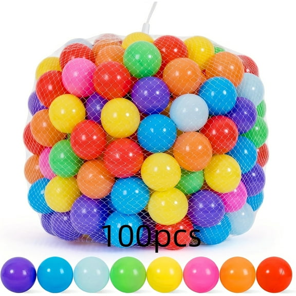 Ball Pit Balls 100 Count, 8 Colors Plastic Balls for Ball Pit Play Balls for Toddlers with Durable Storage Mesh Bag Bright Style