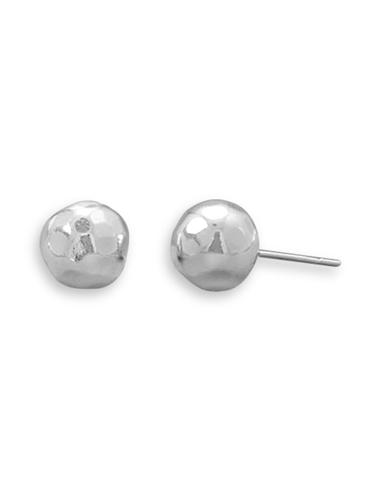 Ball Post Stud Earrings Polished Hammered Sterling Silver - 10mm Ball Post Stud Earrings Polished Hammered Sterling Silver - 10mm