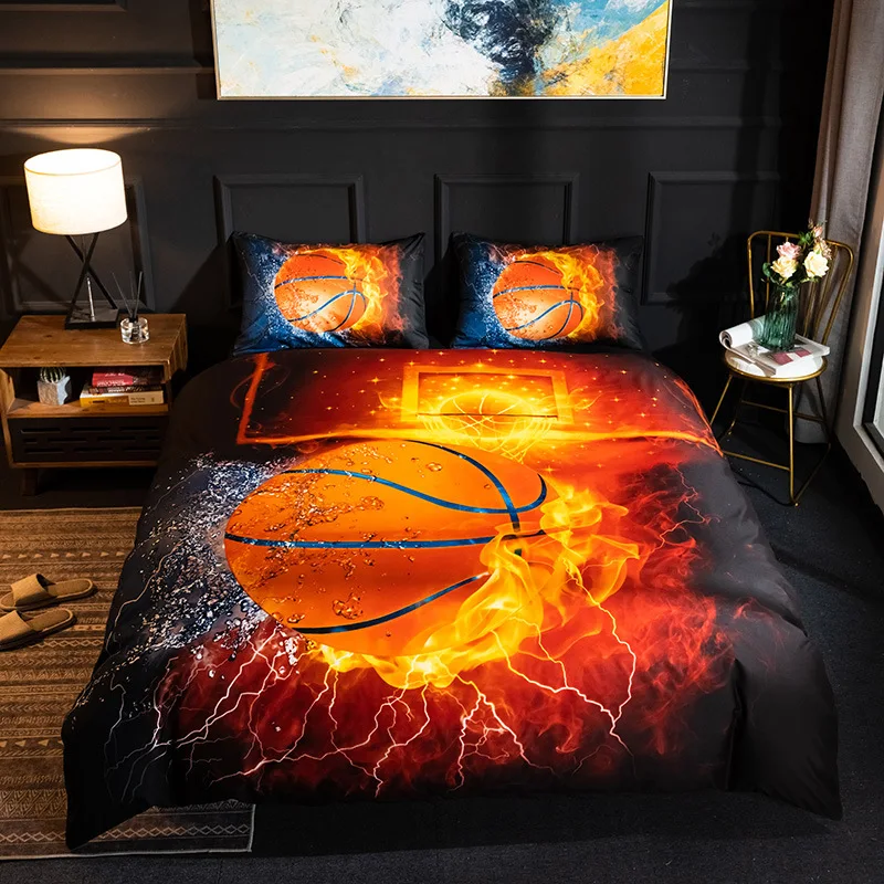 Ball Printing Quilt Cover King Size Football Basketball Sports Bedding