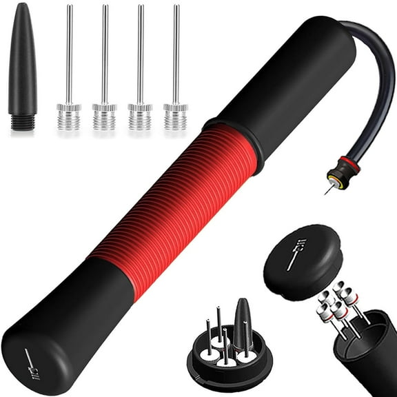 Ball Pump with Needle Storage(Never Lose Pin) Basketball Pump with 5 Needles and Extendable Cable, Soccer Football Pumps, Volleyball Pump Rugby Ball Inflator - Great for All Balls - 1 Pack Available