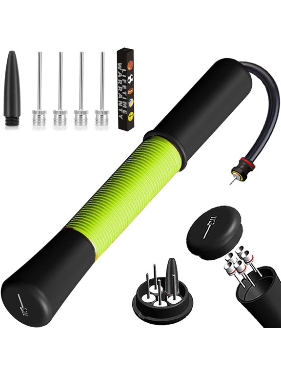 Ball Pump with Needle Storage(Never Lose Pin) Basketball Pump with 5 Needles and Extendable Cable, Soccer Football Pumps, Volleyball Pump Rugby Ball Inflator - Great for All Balls