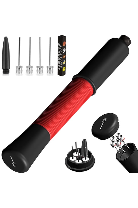 Ball Pump with Built-in Needle Storage, Includes 5 Inflation Needles & Extendable Hose, Hand Air Pump for Basketball, Soccer, Football, Rugby and All Sports Balls