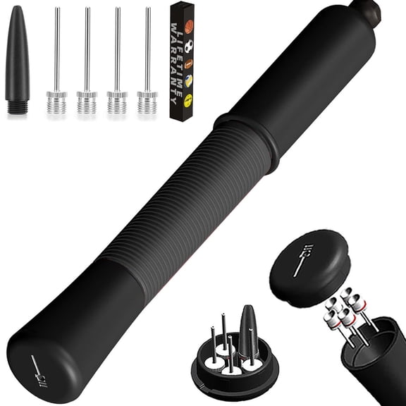 Fenxyo Ball Pump with Needle Storage, 5 Needles & Extension Hose for Sports Balls, Basketball Soccer Pumps (Never Lose Pin), Volleyball Pump Rugby Ball Inflator - Great for All Balls