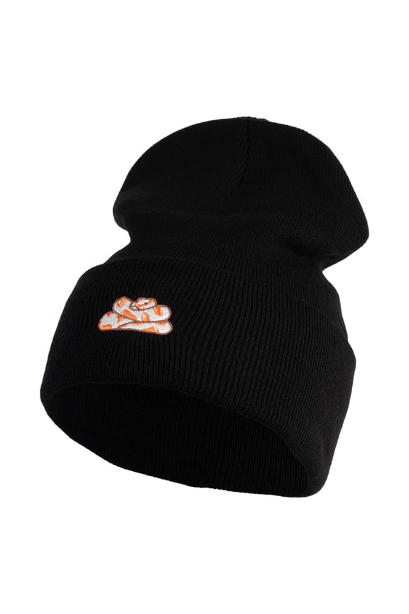 Ball Python Embroidered 12 Inch Long Knitted Beanie - Black OSFM