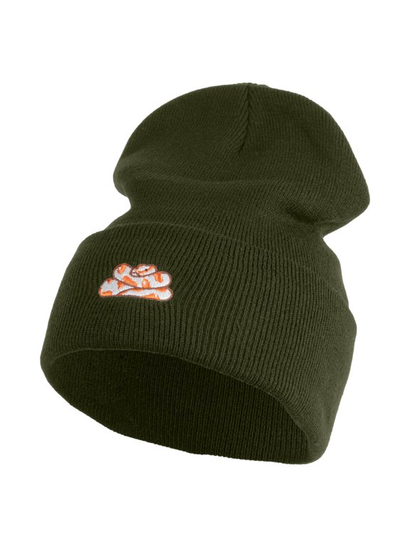 Ball Python Embroidered 12 Inch Long Knitted Beanie - Olive OSFM