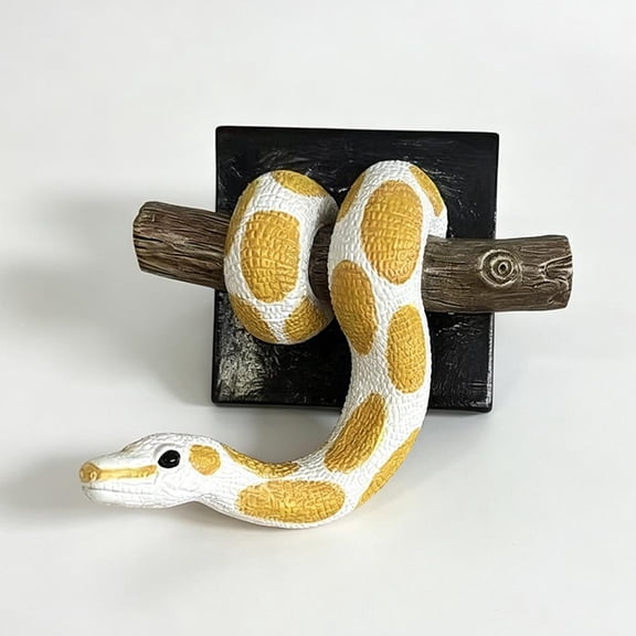 Ball Python Wall Sculpture, 3D Resin Snake & Branch Wall Decor for Reptile Room, Office, Bedroom, Study & Nature-Themed Display, Orange