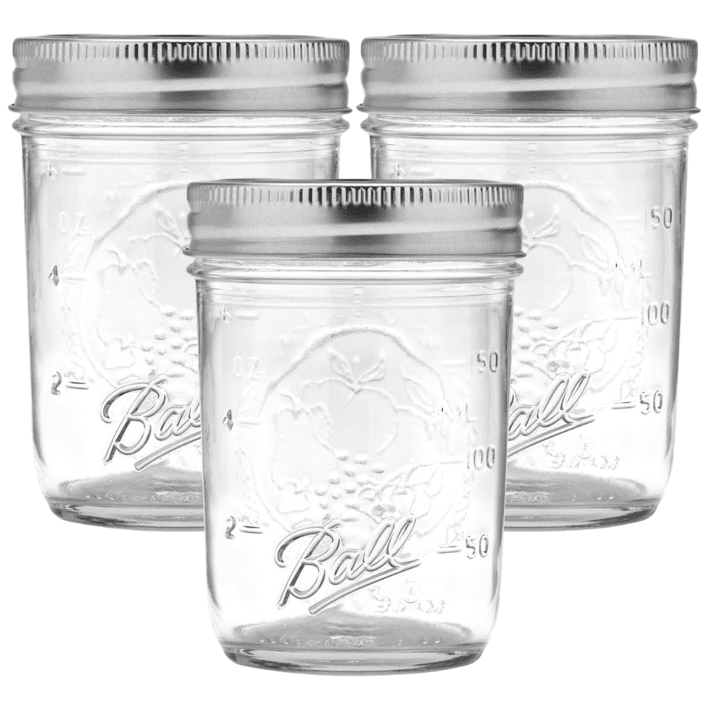 Ball, Mason Jars, 8oz Regular Mouth, Pack of 3 with Lids and Bands