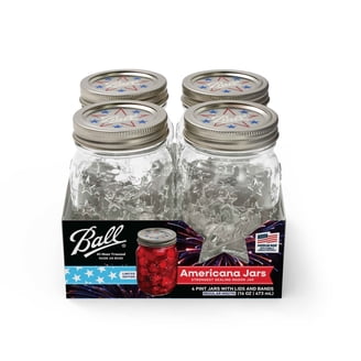 Limited Edition Ball Americana Pint Mason Jar, 16 oz. Regular Mouth Glass Jars, Pint Size Mason Canning Jars, 4 Pack