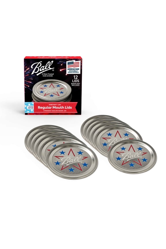 Limited Edition Americana Mason Jar Lids, Regular Mouth Lids for Mason Jars, 12 Pack