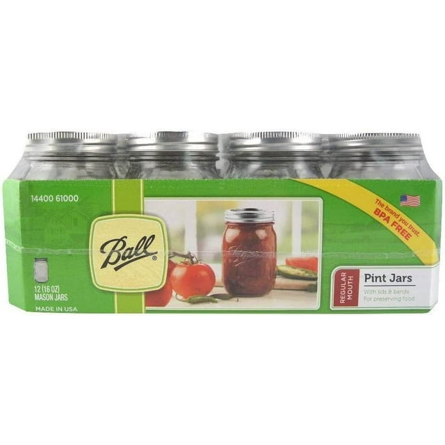 Ball Regular Mouth 16Ounces Mason Jar with Lids and Bands 12Units, 12