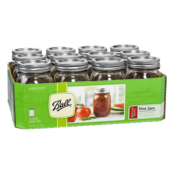 Ball Regular Mouth 16-Ounces Mason Jar with Lids and Bands 12-Units