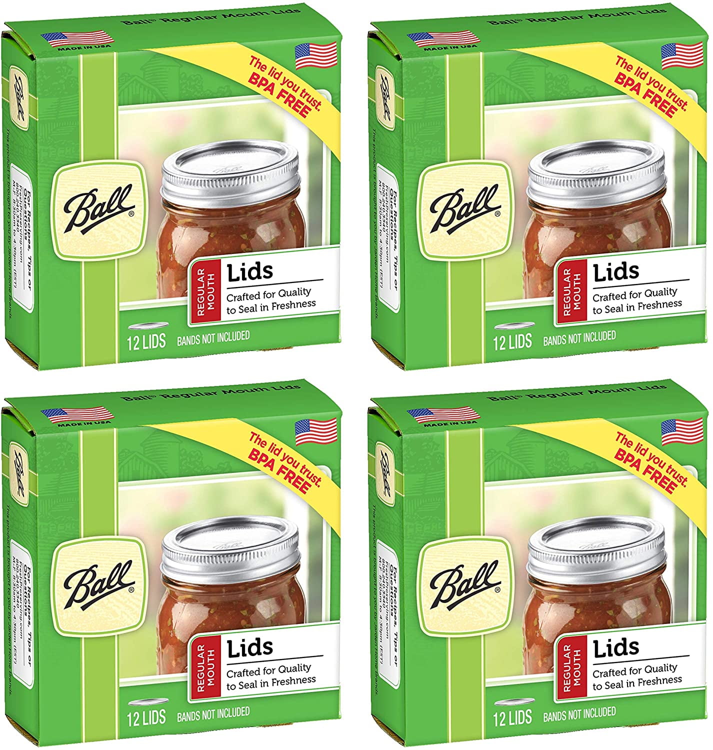 Ball Regular Mouth Mason Jar Lids, 4Packs 12Lids Each (48 Total