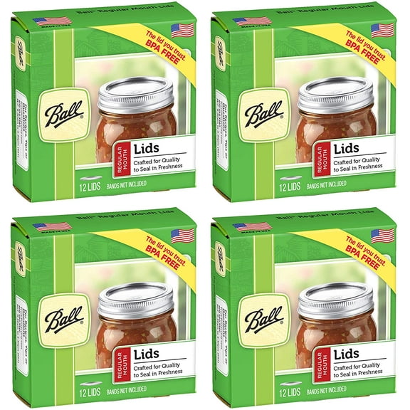 Ball Regular Mouth Canning Mason Jar Lids 4-Packs with 12-Lids Each (48 Lids Total)