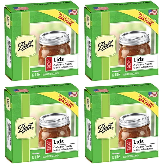 Ball Regular Mouth Canning Mason Jar Lids 4-Packs with 12-Lids Each (48 Lids Total)