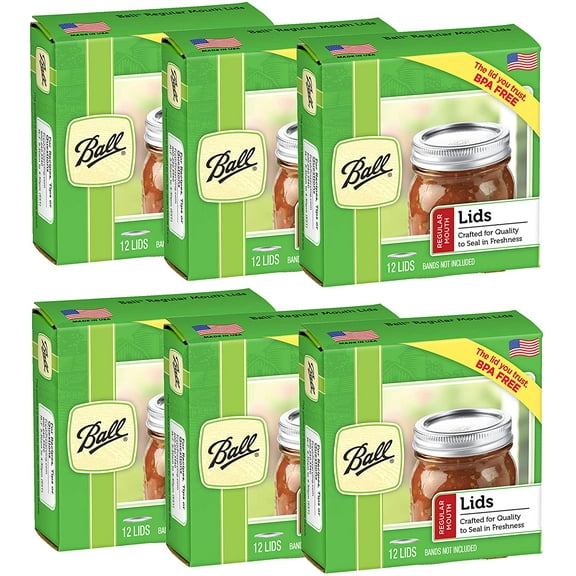 Ball Regular Mouth Canning Mason Jar Lids 6-Packs with 12-Lids Each (72 Lids Total)