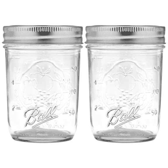 Ball Regular Mouth Glass Mason Jars with Lids and Bands, Half Pint Size 8 Ounce (Pack of 2)