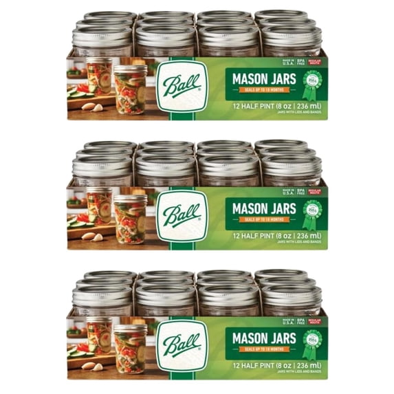 Ball Regular Mouth Glass Mason Jars with Lids and Bands, Used for ...