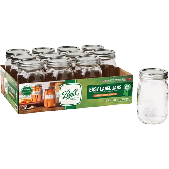Ball Regular Mouth Glass Mason Jars with Lids and Bands, Used for Canning (Pint, 16 Ounce (Pack of 24))