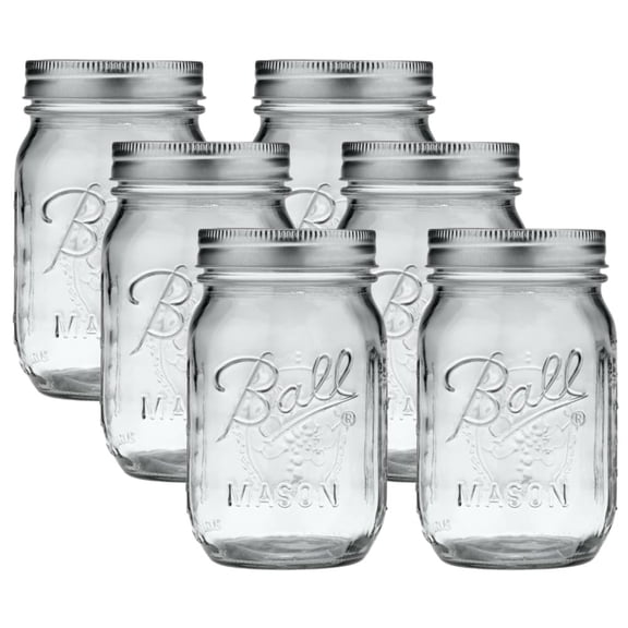 Ball Regular Mouth Glass Mason Jars with Lids and Bands, Used for Canning Pint, 16 Ounce Pack of 6