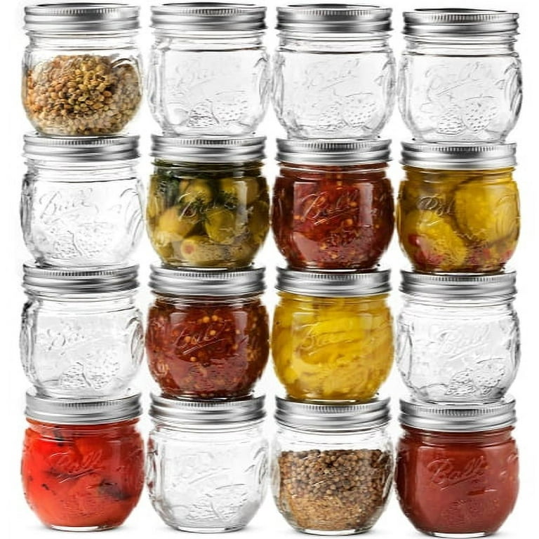  Regular Mouth Mason Jars 16 oz - (4 Pack) - Ball Regular Mouth Pint  16-Ounces Mason Jars With Airtight lids and Bands - For Canning,  Fermenting, Pickling, Freezing, Storage + M.E.M