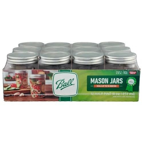 Ball, Mason Jars, 8 oz., 12 Pack, Regular Mouth with Airtight Lids